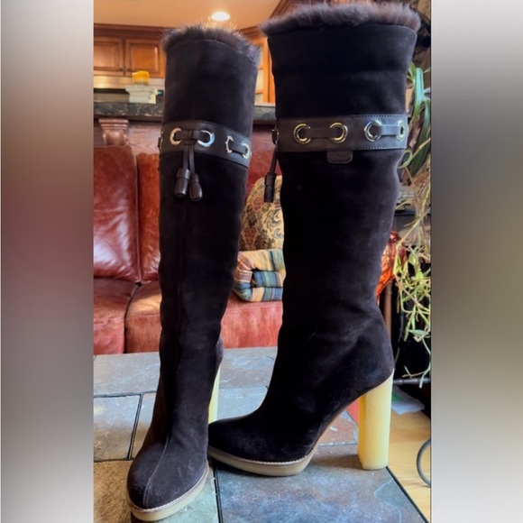 GUCCI Boots💥ON TREND SHEARLING in 24💥💥 GorG Rare Lux Mink EUC dark brown size 8 - Picture 4 of 15
